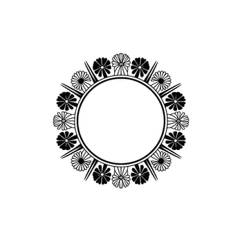 Elegant Floral Circle Frame in Monochrome Invitation, , or Element vector