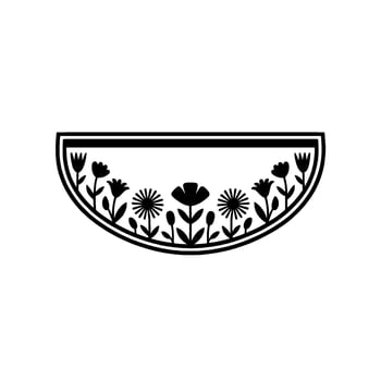 Black Floral Border in Semicircle, Minimalist Decorative Element vector