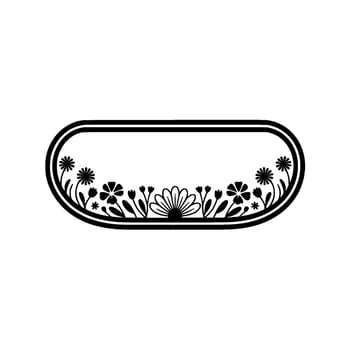 Floral Oval Frame, Simple Black White vector