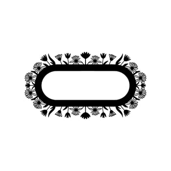 Floral Oval Frame Black and White Element vector