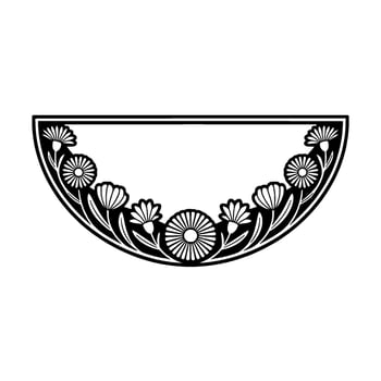 Floral Border Semicircle, Black and White Illustration vector