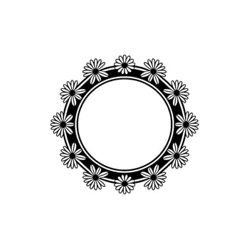 Daisy Floral Wreath Frame, Minimalist Black and White vector