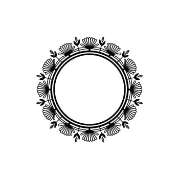Elegant Floral Circular Frame, Black and White vector
