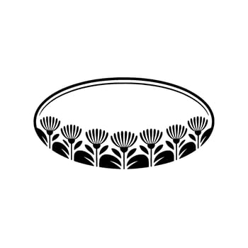 Floral Oval Frame - Black and White Minimalist Botanical Element vector