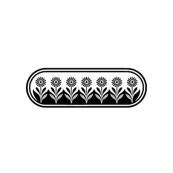 Floral Pattern in Oval Frame Minimalist Black White vector