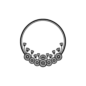 Floral Circle Frame in Black and White Decorative Element vector