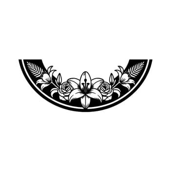 Floral Semicircle Ornament Black and White Botanical vector