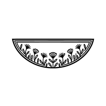 Elegant Floral Half-Circle in Black on White, Minimalist vector