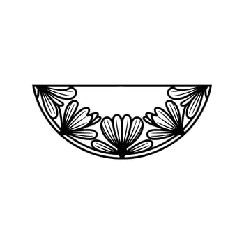 Minimalist Floral Half Circle Illustration, Black White vector