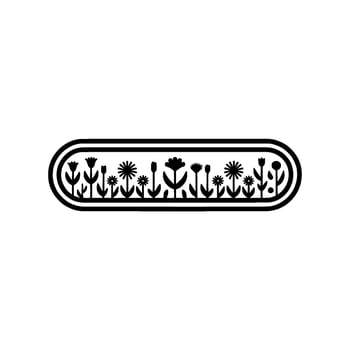 Minimalist Flower Field in Oval Frame, Black and White Illustration vector