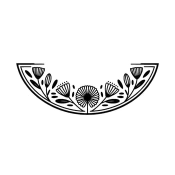 Elegant Floral Semicircle Illustration, Minimalist Black White vector