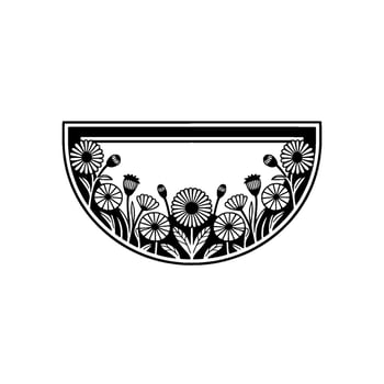 Black and White Floral Border Illustration, Semicircle vector