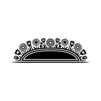 Floral Semi-Circle Frame Black White for Invitations, Logos vector