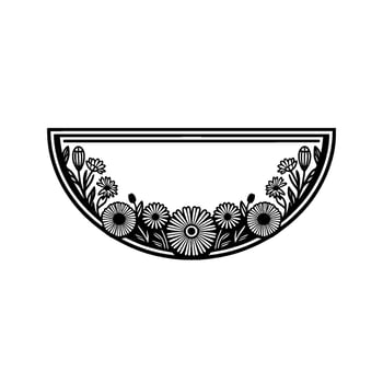 Floral Half-Circle Frame Minimalist Illustration, Black White vector
