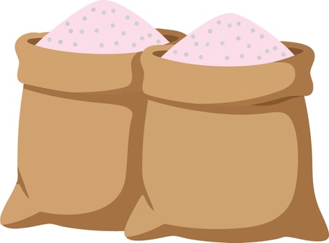 Two sacks filled with pink salt grains in simple illustration design for cooking or industry use vector