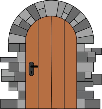 Wooden arched door with stone brick frame vintage architectural entrance illustration vector