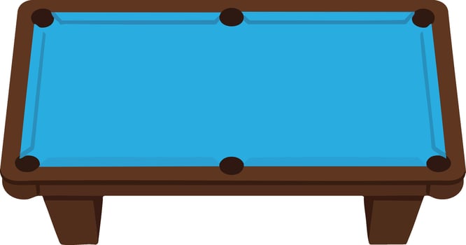 Pool table with blue felt and brown frame for billiards game equipment and leisure activities indoors vector