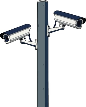 Surveillance security cameras mounted on single pole for public safety and monitoring purposes illustration vector