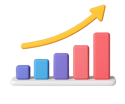 Glowing 3d bar graph climbing with vivid arrow, symbolizing financial advancement, business momentum, and strategic success trajectory png