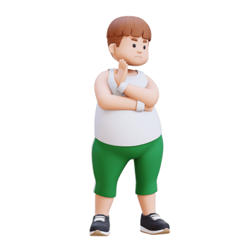 denial 3D plus size overweight man character in Sportswear png