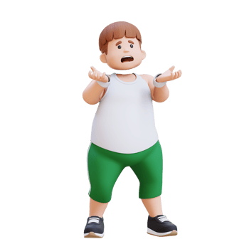 stressed 3D plus size overweight man character png