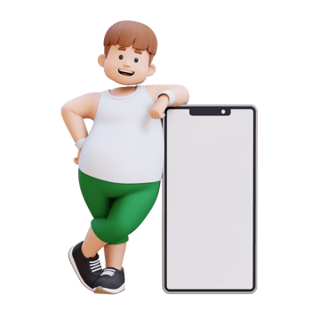 3D plus size overweight man character Leaning on a Smartphone png