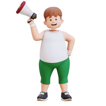 3D Cartoon of a Happy Chubby Man character Announcing with Megaphone png