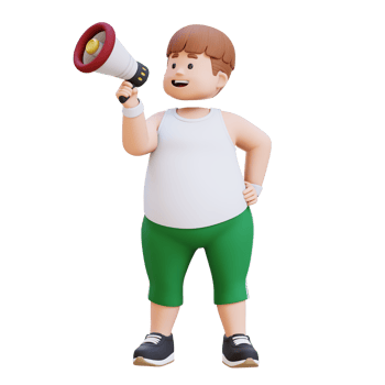 3D plus size overweight man character give announcement with megaphone png