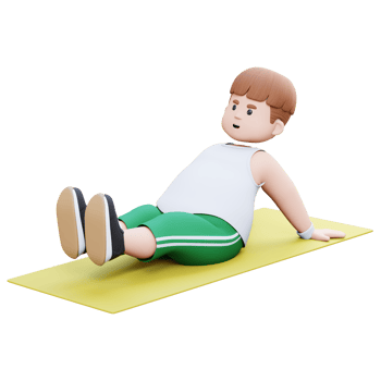 3D Plus Size Overweight character Man workout on a mat png
