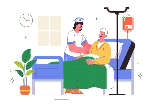 Nurse aids patient in hospital bed vector
