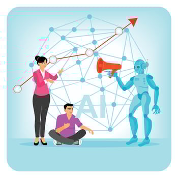 Artificial Intelligence Integration with Human Interaction and Data Network Visualization. vector