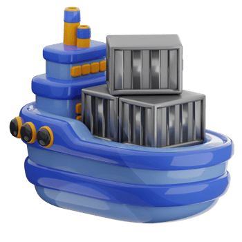 Cargo ship 3d illustration. global shipment icon. png
