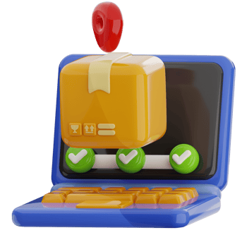 Laptop with delivery package icon png