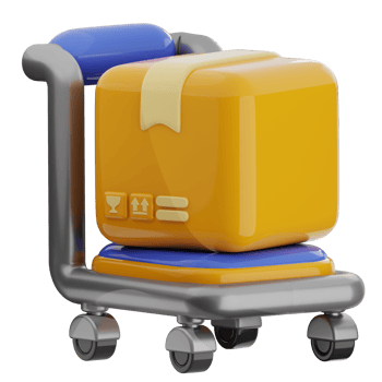 Package trolley 3d illustration. warehouse transport icon. png