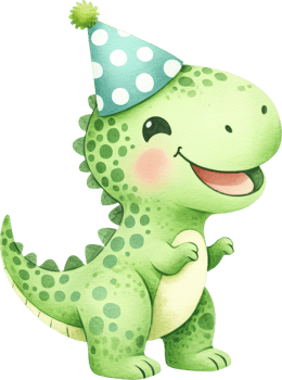 Cheerful and cute dinosaur celebrating a birthday party png