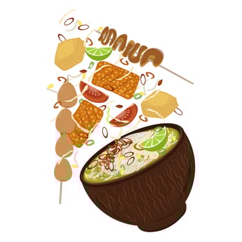 Illustration Logo Clipart Levitation Soto Batok or Soto Ayam Indonesian Chicken Soup vector