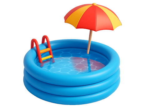 Inflatable Kiddie Pool with Ladder and Colorful Umbrella for Kids Summer Fun isolated on transparent background png