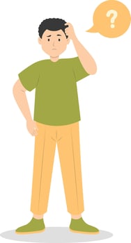Man Think and Solve Question in Cartoon Concept. vector
