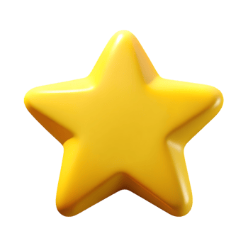 Illustration of a shiny yellow 3d star, isolated on transparent background png