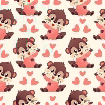 Cute otters with hearts pattern vector
