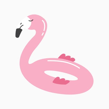 a pink flamingo floating on an inflatable pool float vector