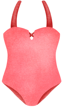 Isolated cute pink swimming suit in one piece in crayon art style on transparent background png