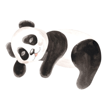 Cute baby panda sleeping watercolor illustration for baby design. Hand drawn isolated funny little chinese bear in black and white color. Smiling adorable character in sketch style for childrens theme png