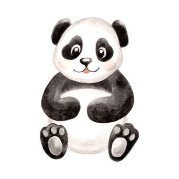 Cute baby panda sitting watercolor illustration for baby design. Hand drawn isolated funny little chinese bear in black and white color. Smiling adorable character in sketch style for childrens theme. png
