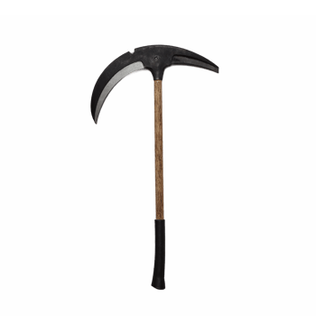 Old Gothic Single Blade Curved Scythe Farming Tool with Wooden Handle Transparent Background png
