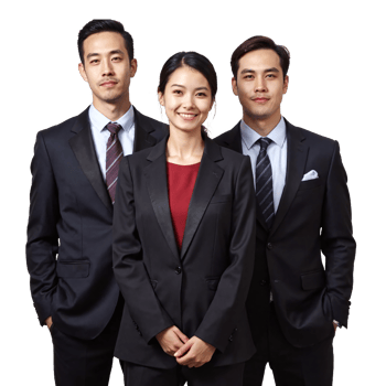 Professional Business Team Asian People Smiling Confident Men Woman in Black Suits Transparent Background png