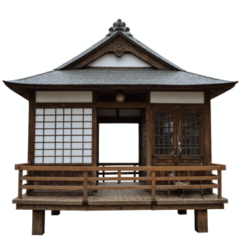 Traditional Japanese Tea House with Wooden Structure and Shoji Doors Transparent Background Clipping Path png