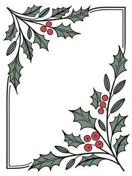 Christmas holly leaves and berries frame vector