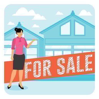 Real Estate Agent Promoting a House for Sale. vector