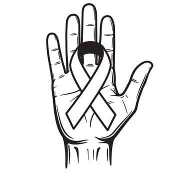 Awareness ribbon held in a hand depicting compassion for cancer and other serious diseases vector